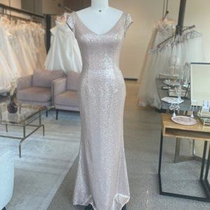 Cap Sleeve Champagne Sequin Bridesmaid Dress